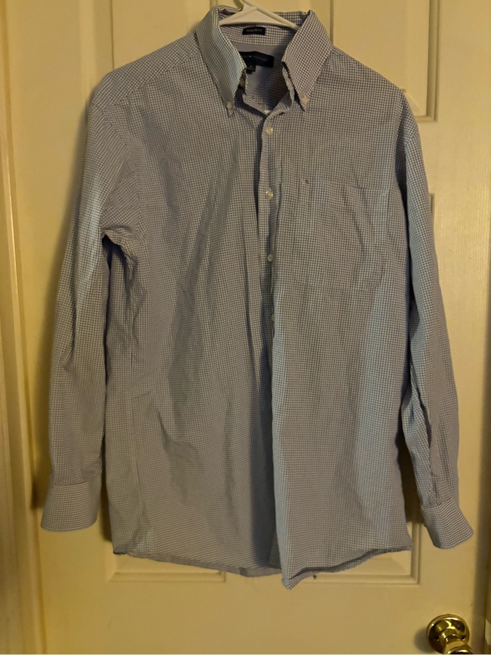 Tommy Hilfiger Light Blue and White Micro-Check Button-Down Shirt